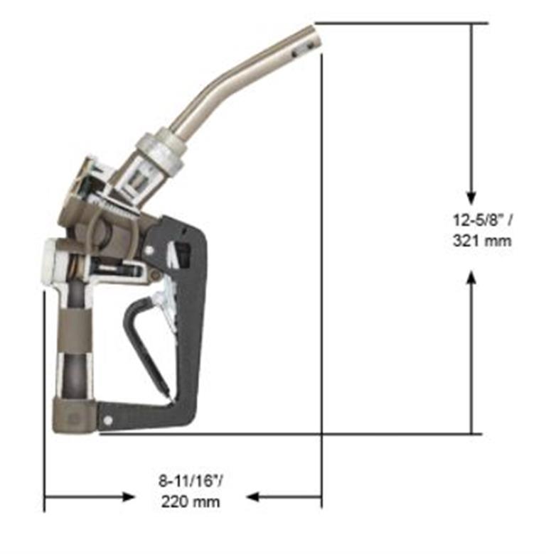 Husky | 12150187N-04 | X DEF Nozzle with M34 | Three Notch Hold Open Clip and Gilbarco Magnetic Hand Guard (Black)